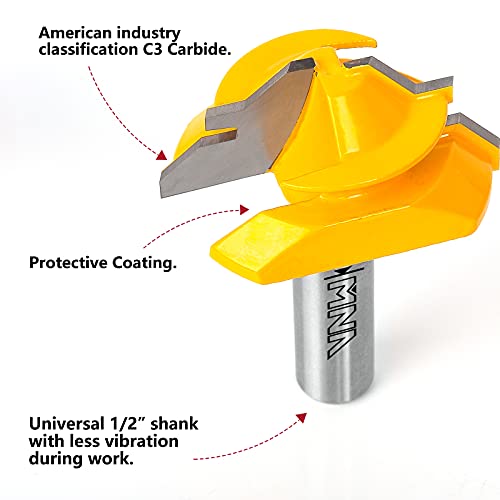 MNA 45 Degree Lock Miter Router Bit 3-Piece Set, for 1/2”, 3/4”, 1” Cutting Height, 1/2 Inch Shank. Easy to Create Lock Miter Joint by MNA - Image 3