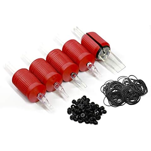 BEZTAT 25mm (1 Inch) Ultra Premium Clear Disposable Tubes w/Red Soft Silicone Grip- 20 Pack, Round Tip (9RT) Cover