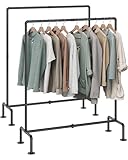 OROPY Industrial Pipe Clothing Rack Free Standing Set of 2, Heavy Duty Detachable Clothes Rack with 4 Stable Feet for Garment Storage Display, Black