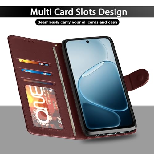 Image of Amazon Basics Flip Cover for Oppo K14x 5G / Oppo A6x 5G / Oppo A6s Leather Finish | Wallet Stand and Shock Proof | Inside TPU with Card Pockets | Complete Protection Flip Case (Brown)