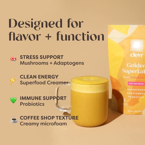 Clevr Blends Turmeric Powder Oat Milk Instant Latte Mix, Golden Milk, Moon Organic Spices, Coconut Superfood Creamer SuperLatte, Adaptogens, Reishi and Lion’s Mane Mushrooms and Probiotics - 14 Servings (340g) - Thumbnail 5