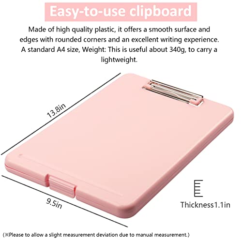 A4 Clipboards, Folder Clipboard With Storage, Folio Plastic Clipboard With Low Profile Clip, File Binder Clipboard Case, Waterproof Nursing Clipboards Foldable Document Case For Office Work -Pink #TOP3