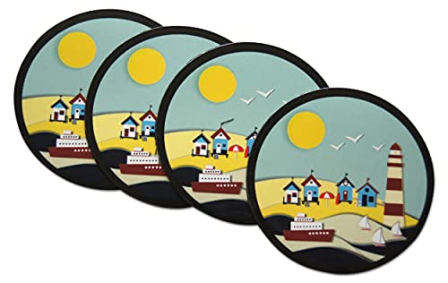 Novel Merk Nautical Lighthouse Village Refrigerator Magnets - Vinyl 3Inch Flat Round Magnet For Fridge, Lockers, Decorations & Favors - Self Adhesive To Metal Surfaces (10 Pack) #TOP4