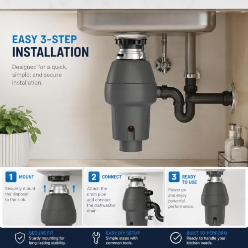 Garvee Garbage Disposal with Air Switch – 1/2 HP Continuous Feed Food Waste Disposer, Matte Grey, Includes Installation Kit & Accessories, Easy Install Kitchen Garbage Disposal Unit by Garvee - Used condition - Image 9