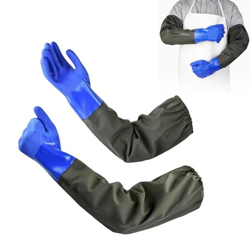 Dwitkul 1 Paire Gants Longs 70cm Gant Menage en Caoutchouc Gant Protection Chimique Imperméables Étanches Antidérapants pour Nettoyage Étang Industrie Agriculture Pêche Construction (Bleu)