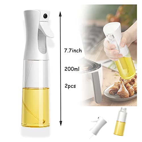 Detontek 2 Stück Olivenöl-Sprühflasche，200 ml Speiseöl-Sprühflasche， Speiseölsprühe, BBQ Kochen Sprühflasche, Ölspray zum Kochen mit Silikonbürsten für Kochen, Backen, Grillen, Braten, Salat