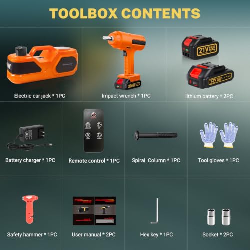 Image of E-HEELP 5 ton Cordless Electric car Jack kit with Hydraulic Lift,Lithium Battery & Double Cylinder air Pump & LCD Touch Screen - Portable car Jack and Stand kit Includes Impact Wrench