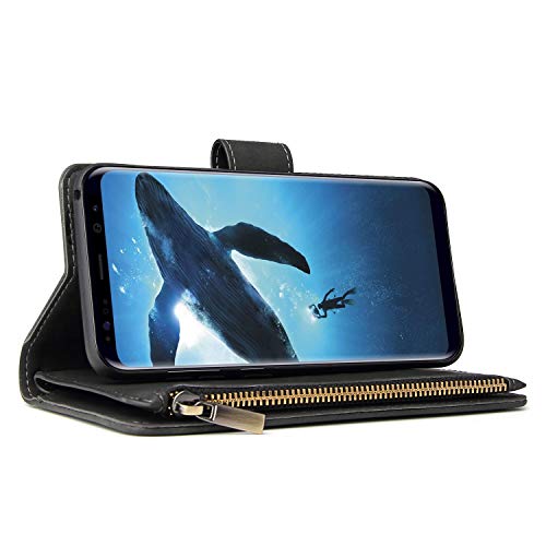 Lbyzcase Galaxy S9 Plus Case,Samsung S9 Plus Wallet Case,Luxury Folio Flip Leather Phone Cover[Zipper Pocket][Wrist Strap][Kickstand][Magnetic Closure] For Samsung Galaxy S9 Plus-Black #TOP4