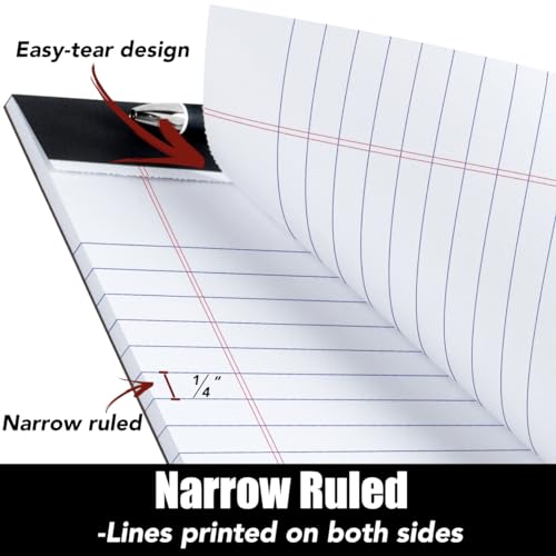 JARMITT Blocos legais com suporte de caneta, 12,7 cm x 20,3 cm, pautado estreito, 50 folhas/bloco (8