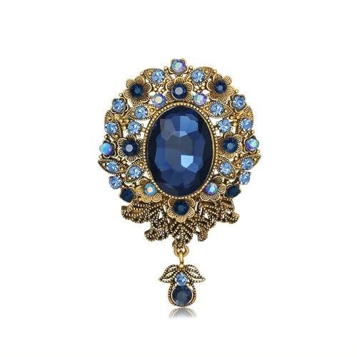 Vintage Teardrop Diamond Brooch Pin Elegant Retro Crystal Elegant Flower Badge Brooches Laple Pins Scarf Clip Boutonniere Corsage for Clothes Dress Hats Bags Accessory for Women Men - Blue