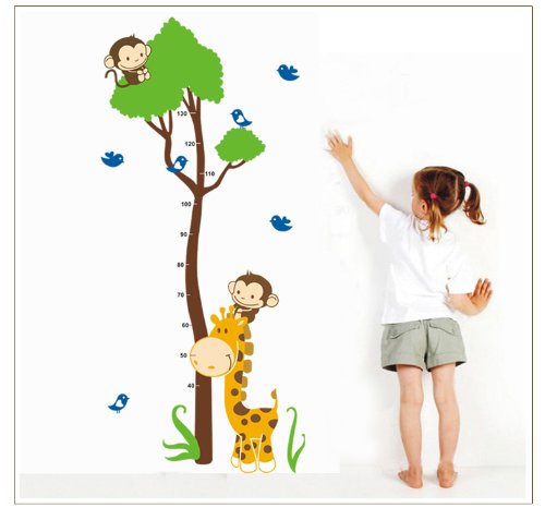 FASHION PLAZA XL!La Pegatina de Vinilo para Decorar la Pared con el estilo Un Árbol Hay Escala,Dos Pequeñito Monos y Una Girafa .Desmontable y Removible.