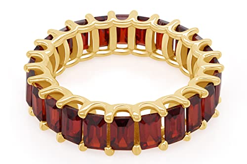 Affy Emerald Cut Simulated Red Garnet Eternity Engagement Ring In 14K Yellow Gold Over Sterling Silver Ring Size - 7 #TOP1