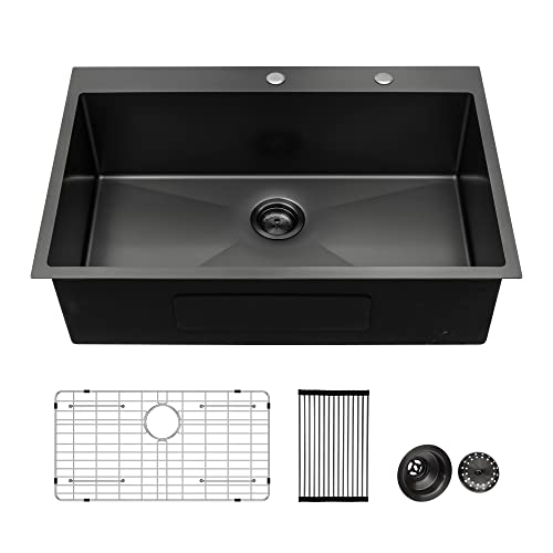 Lordear 33 Black Kitchen Sink Drop In 33x22 Gunmetal Black