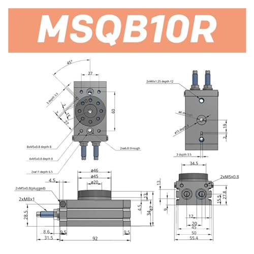 Cylindre rotatif MSQB10R type SMC réglable 0-190° pour automatisme