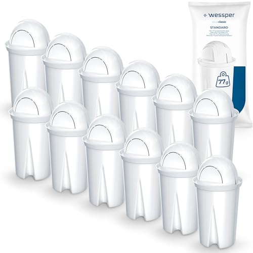 Wessper Classic Wasserfilter Kartuschen | Ersatz für Aquaphor Standard, Brita Classic, Dafi Classic Filterkartusche | Reduziert Kalk und Chlor | Reineres Wasser | Pack 12