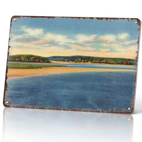 Vintage Lake Landscape Metal Sign 8x12 Inch Scenic Riverside Shore View