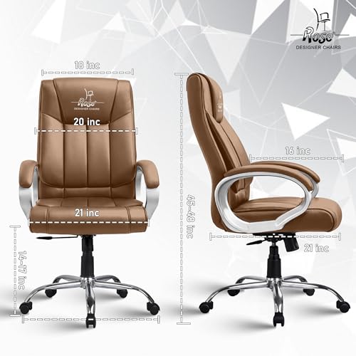 Image of ROSE Kyoto Orthopedic Boss Chair with 3 Years Brand Warranty, Ergonomic Executive Chair Seat, Metallic Base | High Back (Rust, Leatherette)