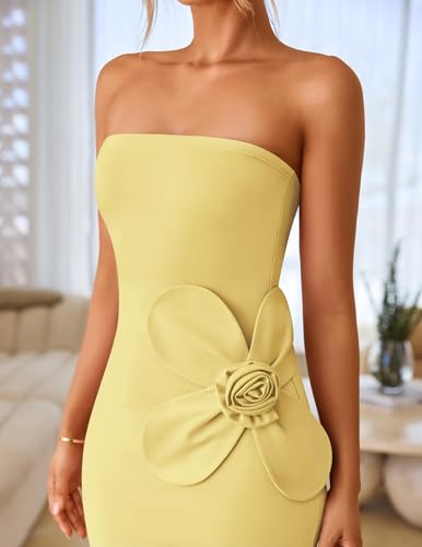 Image of ZESICA Womens Summer Cocktail Strapless Maxi Dress 2026 Formal Bodycon Backless Floral Tube Wedding Guest Party Long Dresses