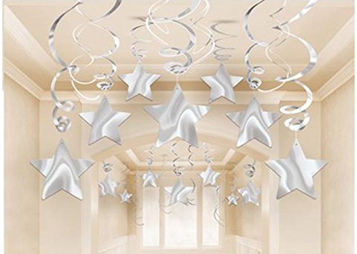 AimtoHome Party Swirl Decorations, Hanging Swirl for Ceiling Decorations, Silver with Star, Pack of 30