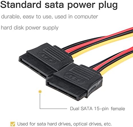 SATA Y Splitter Power Cable 15 Pin for HDD SSD, Ancable 15 Pin Male to Dual Female SATA Power Splitter Cable Adapter 20cm