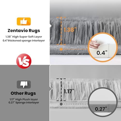 Zentavio Area Rugs for Living Room Large Rugs for Bedroom 5x8 Carpet Fluffy Furry Soft Shag Aesthetic Plush High Pile Gray Throw Rug for Nursery Kids Room Dorm Light Grey