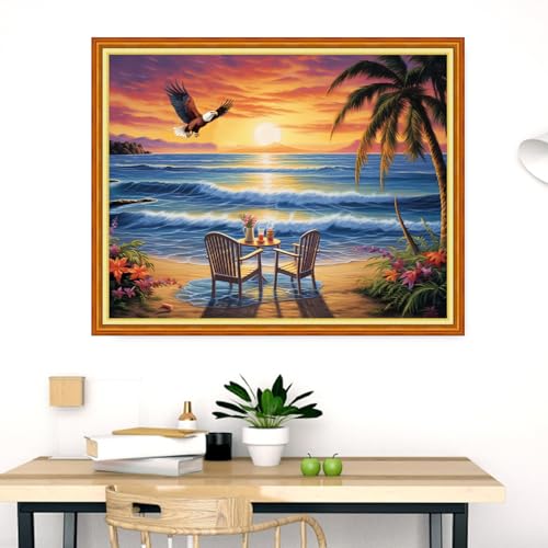 Image of Dimensean Stamped Cross Stitch Kits Full Range of Embroidery Patterns Starter Kits for Beginners Adult DIY Cross Stitches Needlepoint Kits 11CT-Rest by the Seaside 16x20 inch