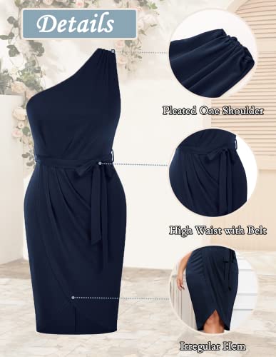 Women's 2023 Summer Bodycon Dress One Shoulder Sleeveless Party Cocktail Sexy Fitted Dresses Navy Blue 3X #TOP3
