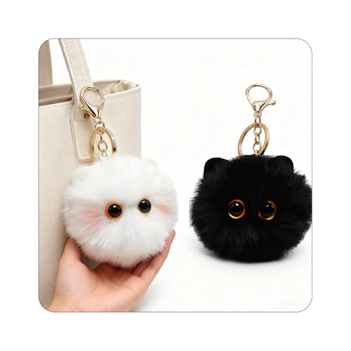 Vesavifaka 2 unidades Llavero de Bolsa de Gato Negro y Blanco, Regalo para Amantes de Gatos, Encantadores Colgantes de Peluche para Mochilas de Niñas, Llavero de Auto, Accesorios para Bolsos y