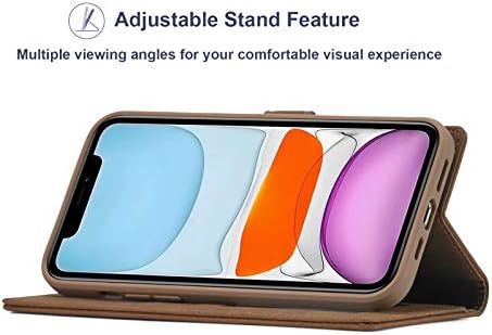 LOLFZ for iPhone 11 Case, Vintage Leather Wallet Case Card Holder Kickstand Magnetic Closure Flip Case Cover Compatible with iPhone 11 (6.1 Inch) - Brown
