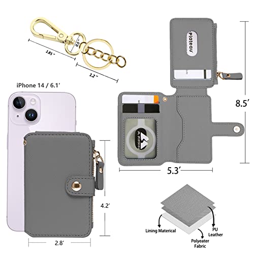 Image of Keychain wallet, Rfid Blocking Credit Card Holder Leather, Zipper Card Case for Women, Gray, Fashion