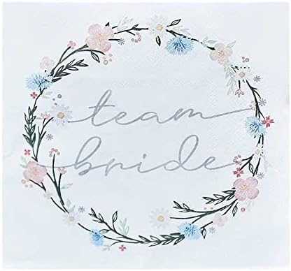 Ginger Ray Hen Party Floral Printed 'Team Bride' Paper Napkins 16 Pack