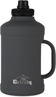 Grizzly 64oz Water Bottle | Vacuum Insulated | Leak Resistant Lid | Stainless Steel| Heavy Duty Handle | For Gym Hiking Beach Sports Camping | Stealth Gray