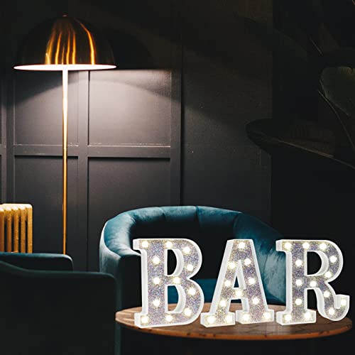 Light Up Bar Sign, Glitter Marquee Bar Letter Signs For Home Decor, Illuminated Bar Letter Lights Battery Powered For Bar Accessories Bistro Party Wedding Decorations, Silvery #TOP2