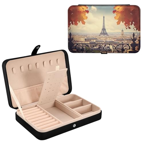 Haskirky Paris Eiffel Tower Jewelry Box Portable PU Leather Travel Jewelry Organize for Women Jewelry Storage Display Holder for Ring, Necklace, Earring