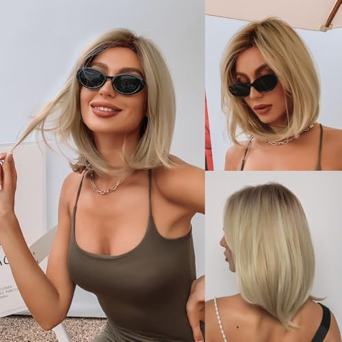 Novastel Lightweight Short Bob Human Hair Wigs Middle Part Straight