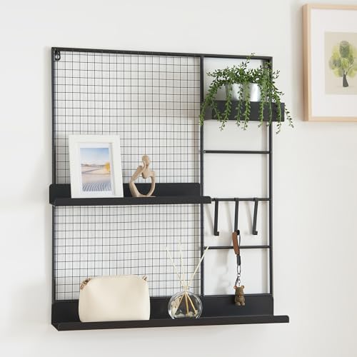 [en.casa] Wandgitter Westre Küchenorganizer Pinnwand Memoboard 70 x 60 x 11 cm Metallgitter multifunktionale Gitterwand für Küche, Büro, Wohnzimmer Schwarz