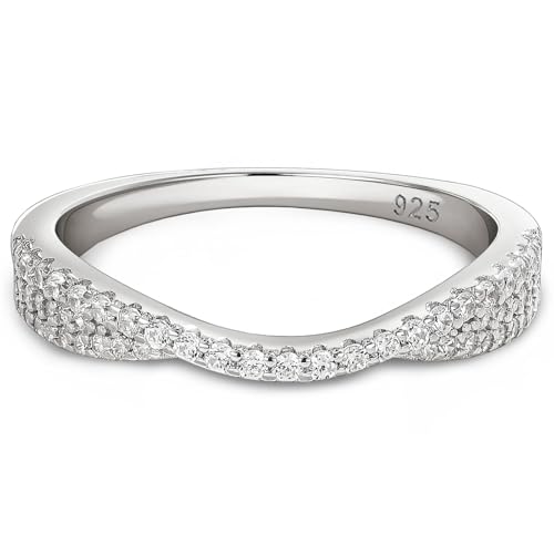 Wuziwen 925 Sterling Silver Cubic Zirconia Rings for Women Curved Half Eternity Ring Wedding Band for Her Stackable Anniversary