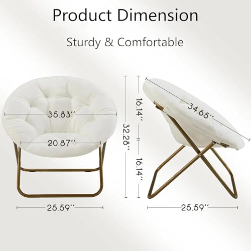 HealSmart Saucer Chair, Comfy Faux Fur Chair for Bedroom, Saucer Chairs for Adults, Teens, Round Shaped Moon Chair with Foldable Metal Frame, White by HealSmart - Image 7