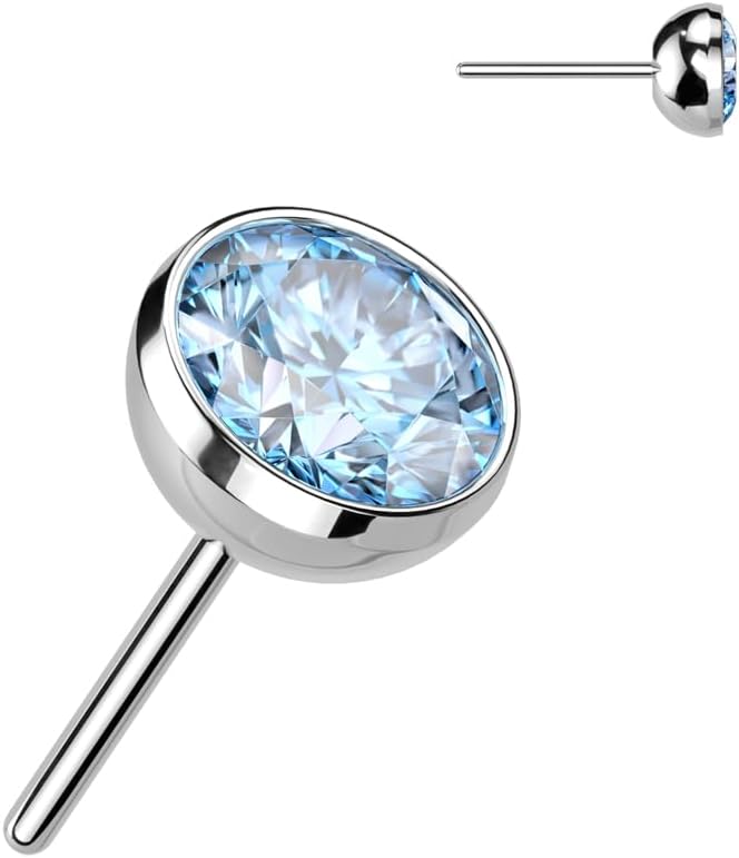 G23 Titanium Replacement Threadless Push In Bezel Set CZ Tops For Any Threadless Press Fit Body Piercing Jewelry
