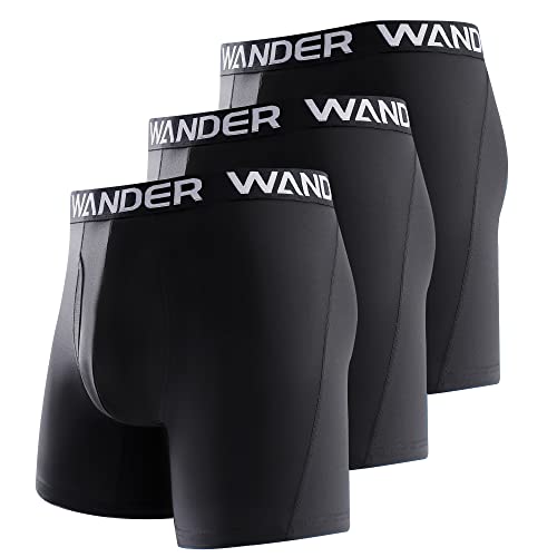 WANDER Mens Athletic Underwear 6' Performance Cool Dry Running Boxer Briefs Open Fly (3 Pack，M)