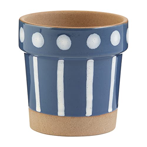 Mud Pie Blue Dotted Rim Flower Pot, 4" x 4"