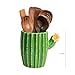 Bicuzat Cactus Shaped Ceramic Kitchen Utensil Holder, Large Cooking Utensil Crocks for Kitchen Countertop, Ceramic Utensil Organizer, Yellow Flower