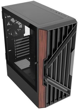 DIYPC DIY-G18-WD Black USB3.0 /Type C ATX Mid Tower Gaming Computer Case w/Tempered Glass Side Panel and Walnut Wood Front Panel
