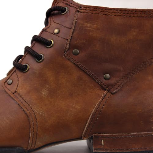 Image of OSSTONE Moto Boots for Men Fashion lace-up Leather Chukka Boots Casual Shoes OS-6015-2-retro-brown-US-R