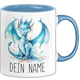 🐉 Detailreiches Drachenmotiv im niedlichen Stil – personalisierte Namenstasse