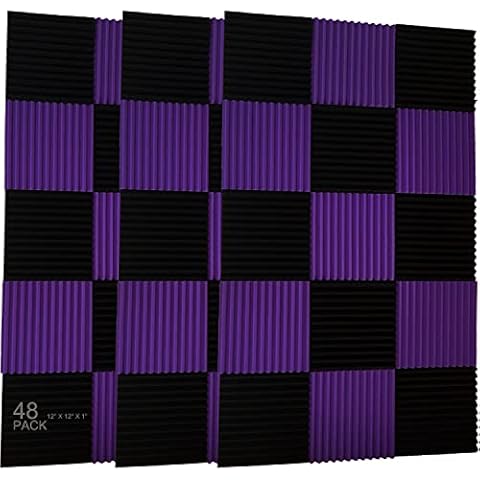 48 Pack purple BLACK 1" x 12" x 12" Acoustic Wedge Studio Foam Sound Absorption Wall Panels Cover