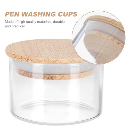 2 vasos de vidrio transparente para manicura con tapa miniatura 3