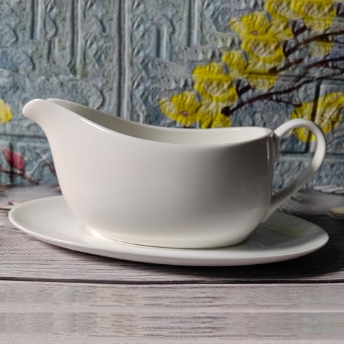 Cobata 13oz Gravy Boat with Tray - Upgrading White Sauces Boats-Perfect for Serving Delicious Sauces and Gravies