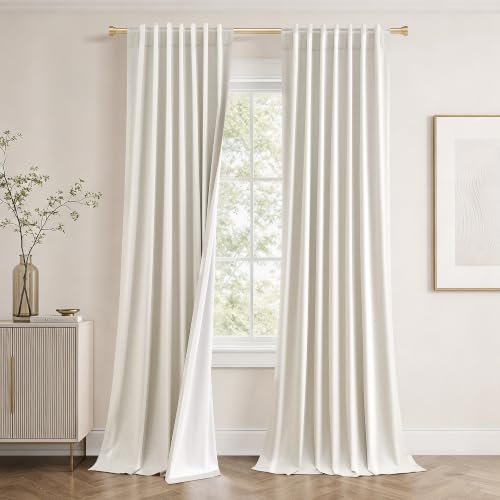 Jowels Natural Linen Blackout Curtains 110 Inches Long for Bedroom Windows