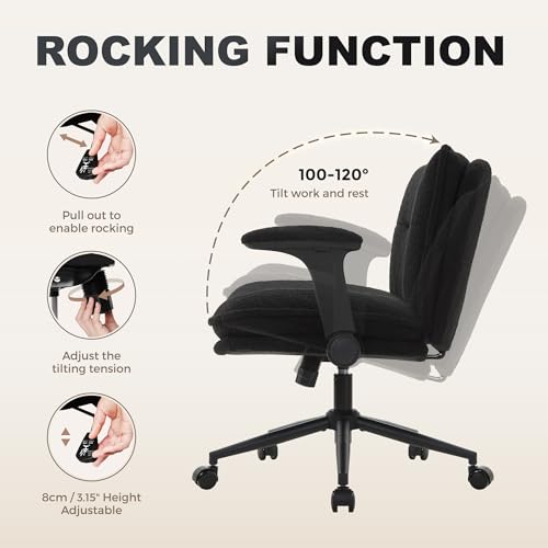Image of Criss Cross Legged Office Chair with Wheels and Flip-Up Arms, Ergonomic Wide Seat Desk Chair with Thick Padded, Height Adjustable Criss Cross Chairs for Home Office, Bedroom,Apartment,Vanity,Black